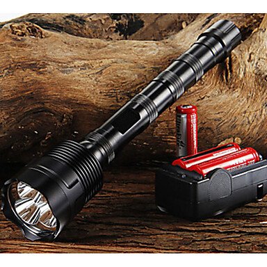 LED flashlight / flashlight LED, 3 transmitter 5 mode with battery and charger adjustable focus anti-slip clip