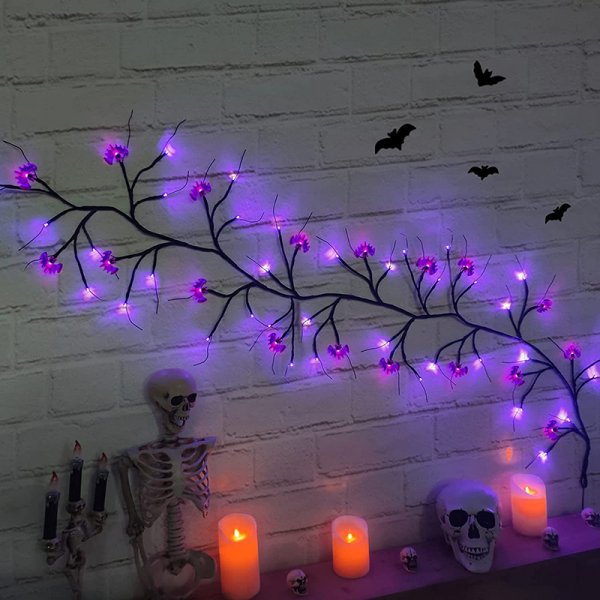 Halloween LED Willow Vine String Light Cool Cartoon Bat Pumpkin Decoration For Indoor Outdoor Party House Decor